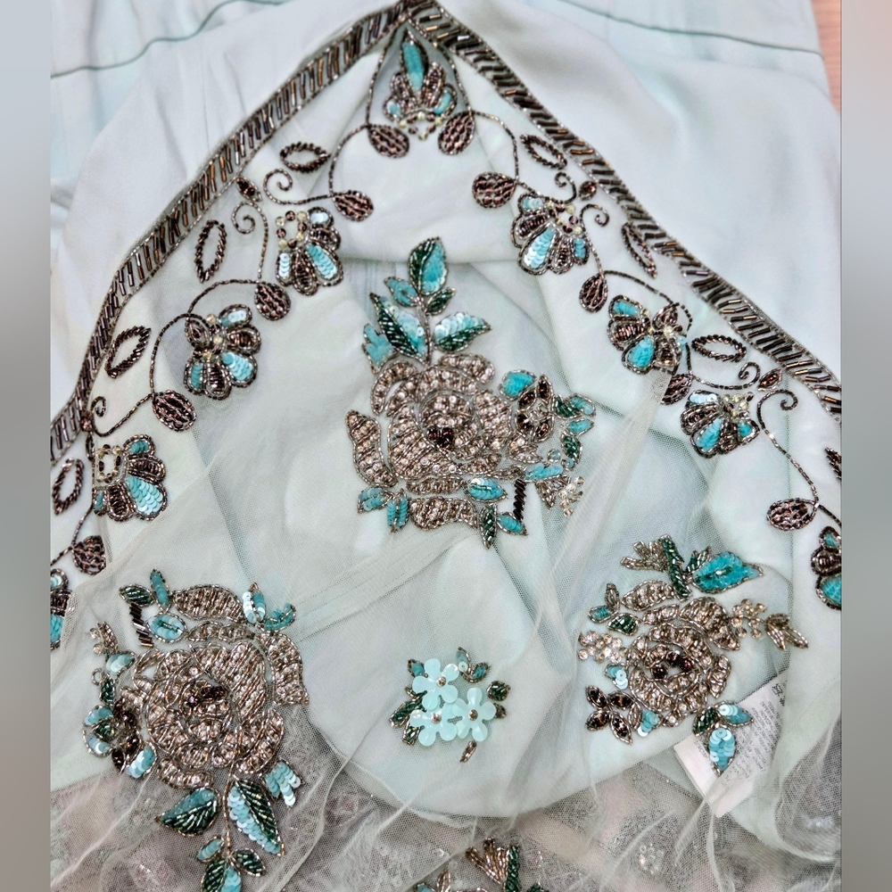 Blumarine Beaded Embroidered Aqua Gown • Made in Italy Sheer Floral Maxi Dress - Picture 15 of 15